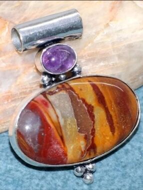 Australian Mookaite Jasper, Amethyst Gemstone 925 Sterling Silver Necklace